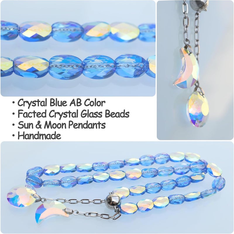 Pedobo Magnetic Curtain Tiebacks, 2 Pack Crystal Beaded Sun & Moon Pendants Sheers/Draperies Holdbacks for Window Home Office Decor (Blue) - Image 2